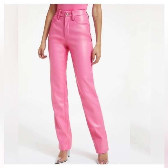 Good American Good Icon Faux Leather Pantsđź’•SOLD OUTđź’•Barbie Core Pink Size 4/27 - Picture 6 of 12